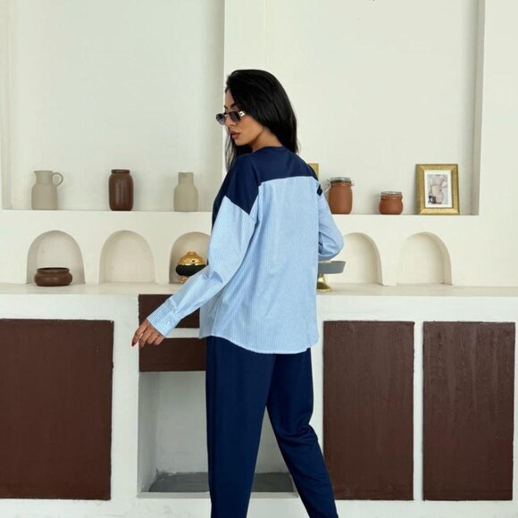 Stylish Long Sleeve Garnished 2-piece Suit Striped Sleeves - S, M, L, XL - Picture 3 of 4